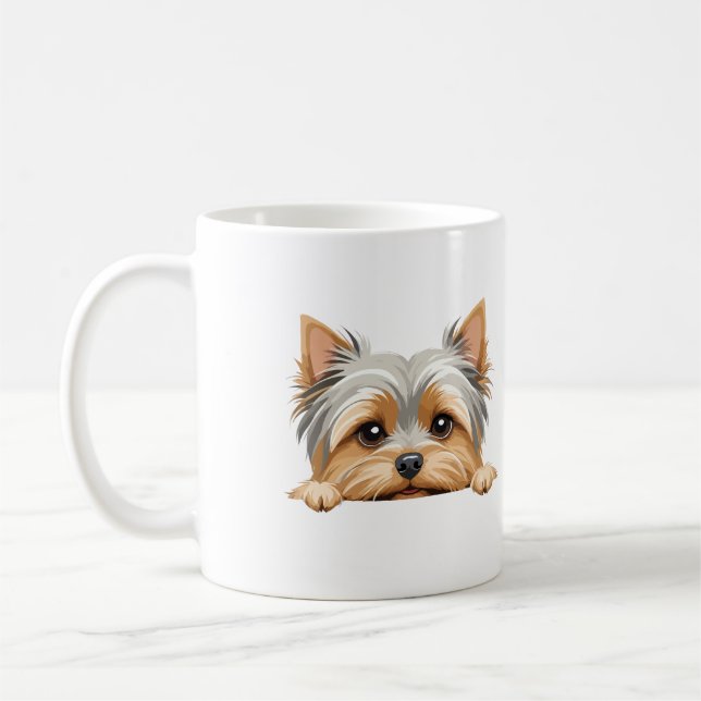 Yorkshire Terrier Peeking Niedlich Adorable Funny  Kaffeetasse (Links)