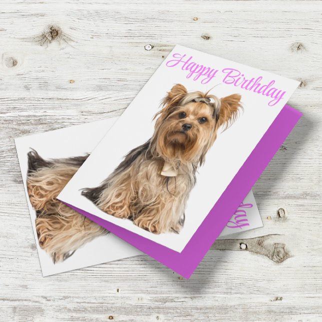 Yorkshire Terrier Pink Niedlich Yorkie Happy Birth Karte (Von Creator hochgeladen)