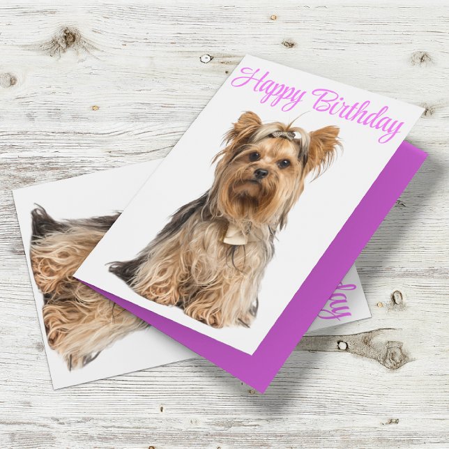 Yorkshire Terrier Pink Niedlich Yorkie Happy Birth Karte (Von Creator hochgeladen)