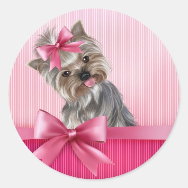 Yorkshire Terrier Pink Princess Yorkie Puppy Dog Runder Aufkleber (Vorderseite)