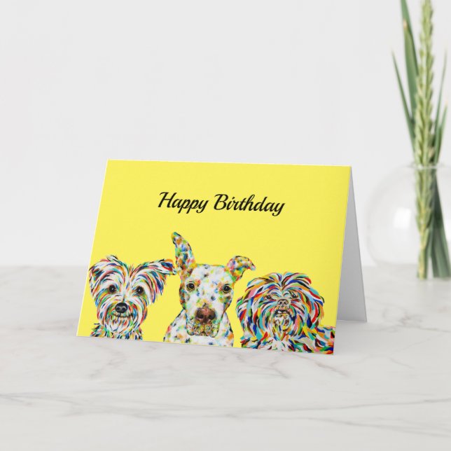 Yorkshire Terrier, Pitbull, Shih Tzu Birthday Card Karte (Vorderseite)