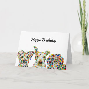 Yorkshire Terrier, Pitbull, Shih Tzu Birthday Card Karte