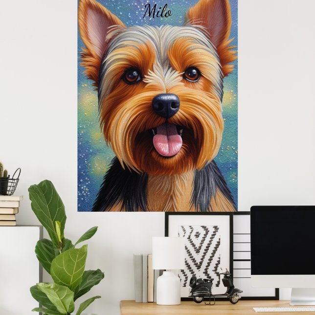Yorkshire Terrier Pointillism Dog Portrait Poster (Heimbüro)