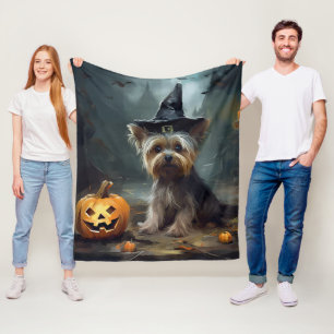 Yorkshire Terrier Pumpkins Halloween Beängstigend Fleecedecke
