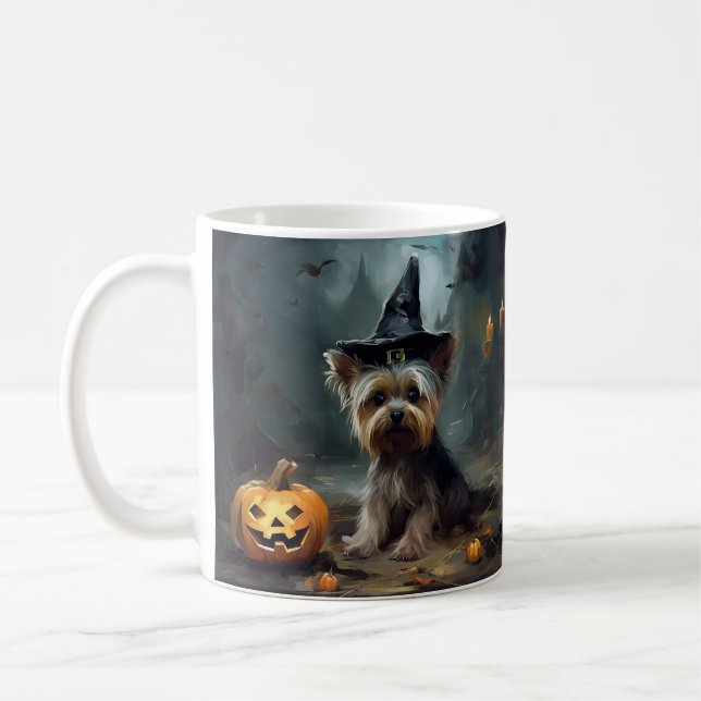 Yorkshire Terrier Pumpkins Halloween Beängstigend Kaffeetasse (Links)
