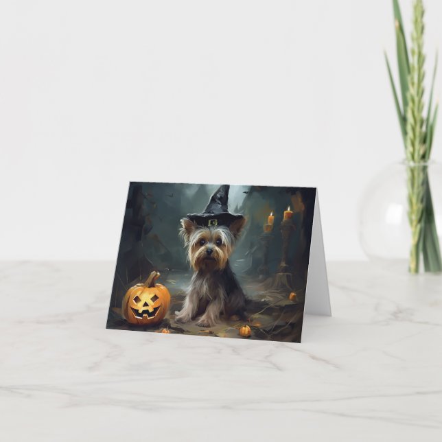 Yorkshire Terrier Pumpkins Halloween Beängstigend Karte (Vorderseite)