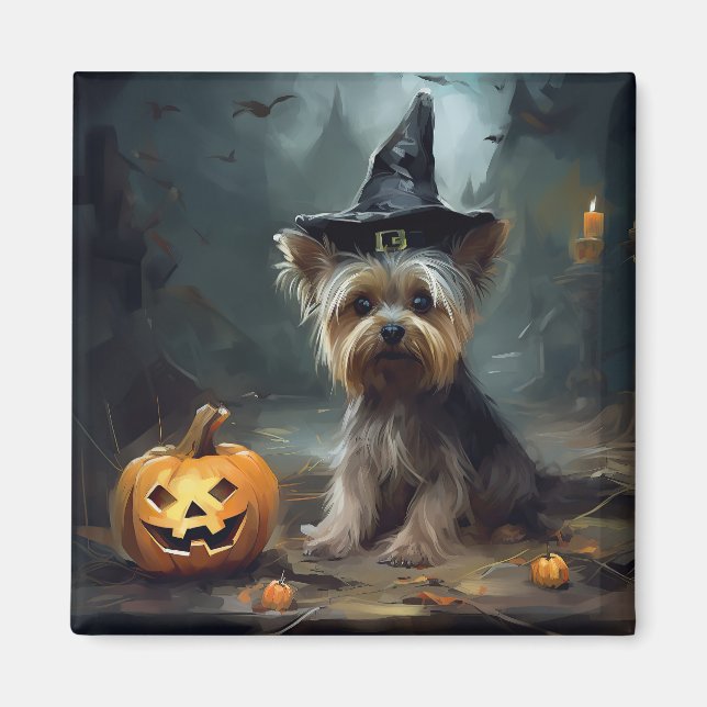 Yorkshire Terrier Pumpkins Halloween Beängstigend Magnet (Vorne)