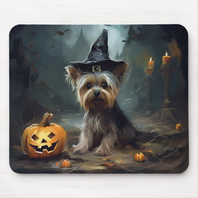 Yorkshire Terrier Pumpkins Halloween Beängstigend Mousepad (Vorne)