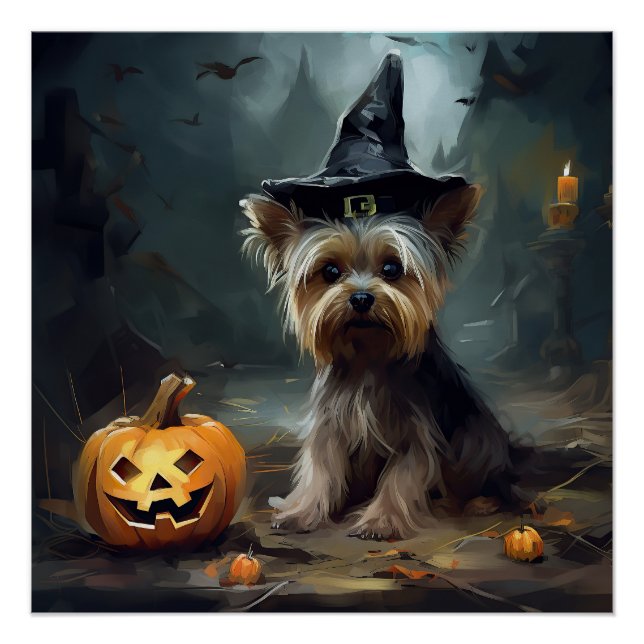 Yorkshire Terrier Pumpkins Halloween Beängstigend Poster (Vorderseite)