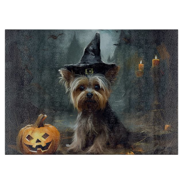 Yorkshire Terrier Pumpkins Halloween Beängstigend Schneidebrett (Vorderseite)