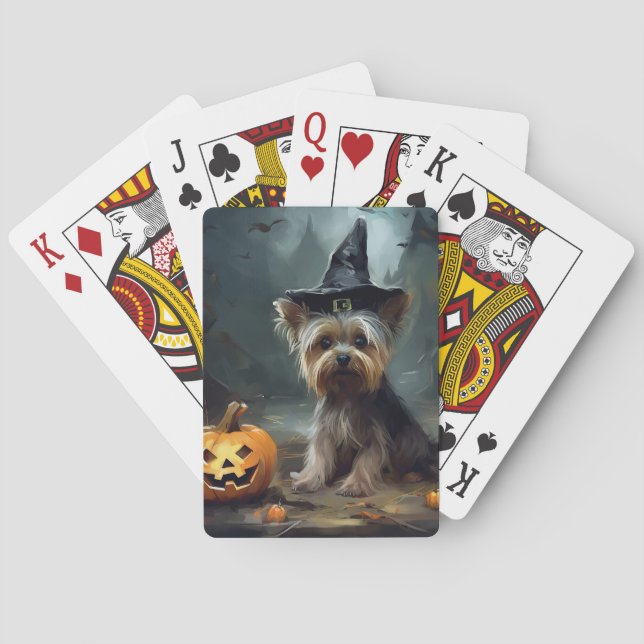 Yorkshire Terrier Pumpkins Halloween Beängstigend Spielkarten (Rückseite)