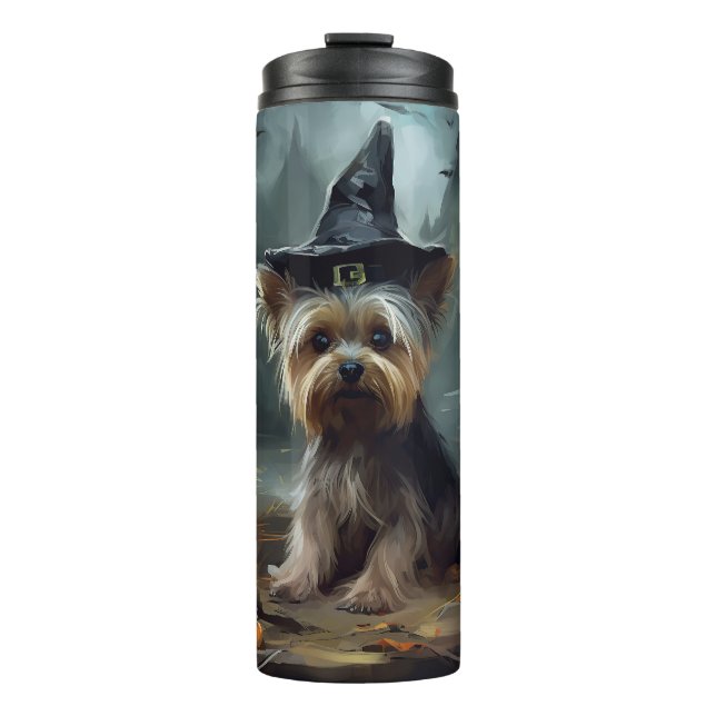 Yorkshire Terrier Pumpkins Halloween Beängstigend Thermosbecher (Vorderseite)