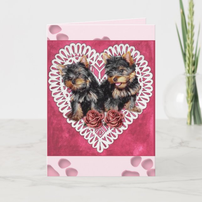 Yorkshire Terrier Puppies Valentines Feiertagskarte (Vorderseite)