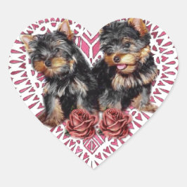 Yorkshire Terrier Puppies Valentines Herz-Aufkleber
