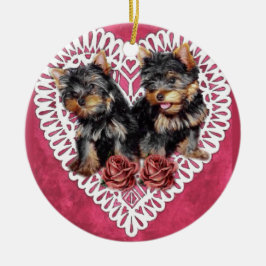 Yorkshire Terrier Puppies Valentines Keramik Ornament