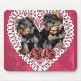 Yorkshire Terrier Puppies Valentines Mousepad