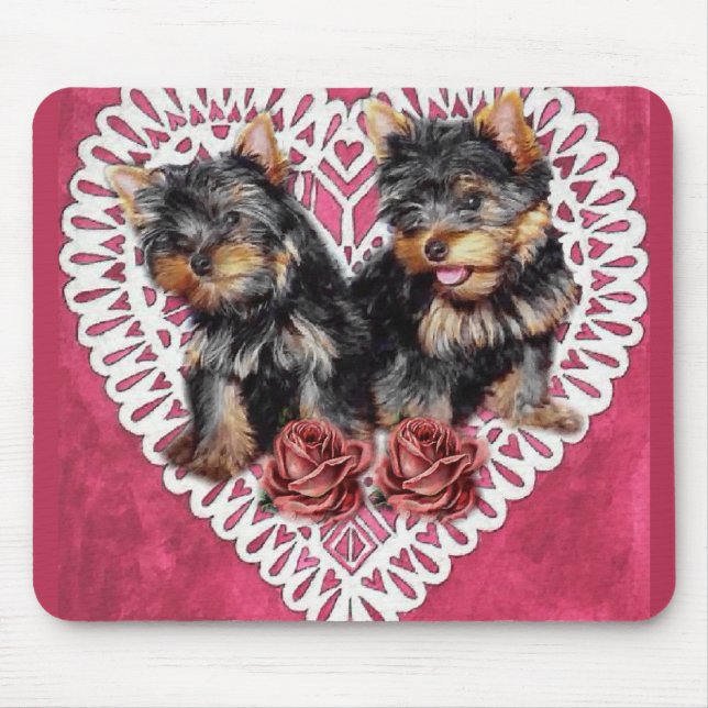 Yorkshire Terrier Puppies Valentines Mousepad (Vorne)