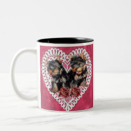 Yorkshire Terrier Puppies Valentines Zweifarbige Tasse