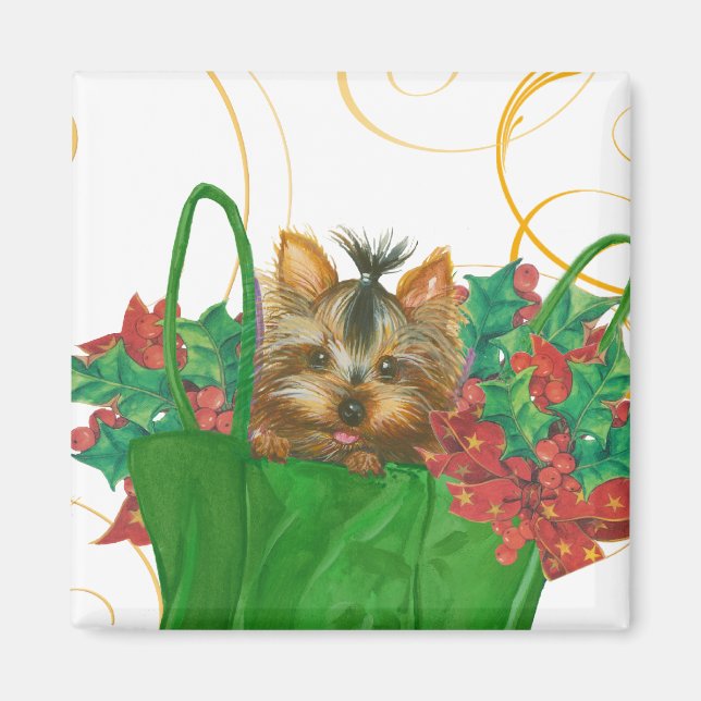 Yorkshire Terrier Puppy Christmas Gruß Magnet (Vorne)