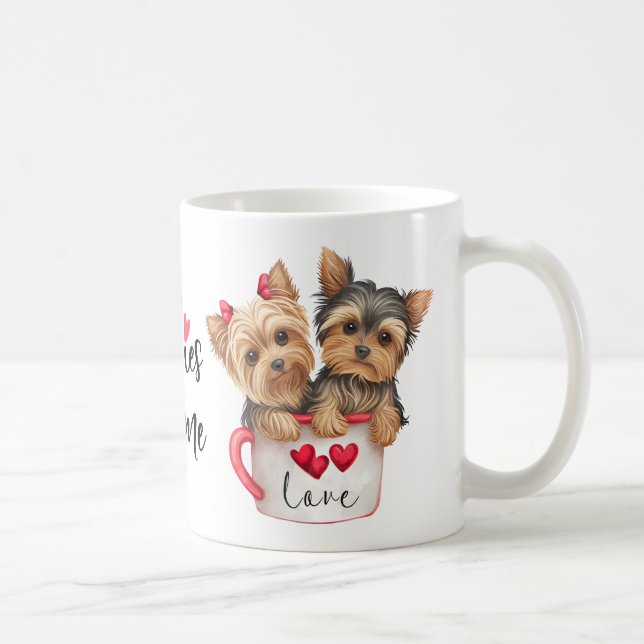 Yorkshire Terrier Puppy Dog Geschenk Valentines Yo Kaffeetasse (Rechts)
