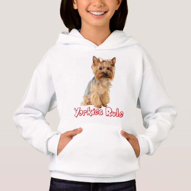 Yorkshire Terrier Puppy Dog Red Yorkies Rule Girls Hoodie (Vorderseite)