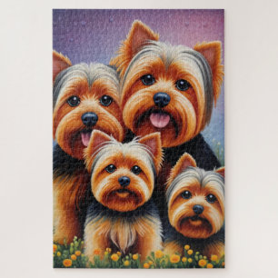 Yorkshire Terrier Puppy Family - farbiges Portrait Puzzle