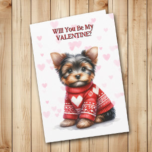 Yorkshire Terrier Puppy in Sweater Valentine Feiertagskarte