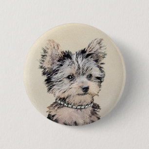 Yorkshire Terrier Puppy Painting Original Hundesch Button