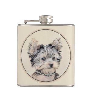 Yorkshire Terrier Puppy Painting Original Hundesch Flachmann