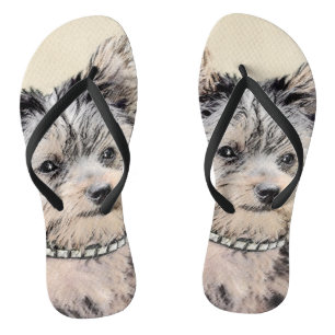 Yorkshire Terrier Puppy Painting Original Hundesch Flip Flops