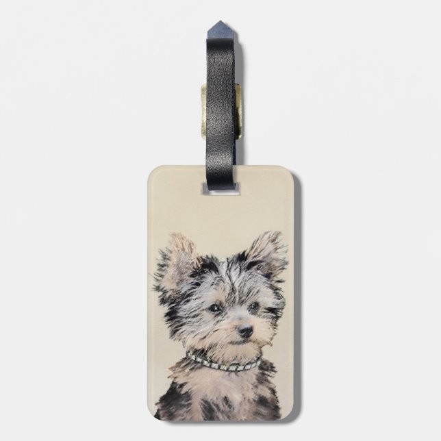 Yorkshire Terrier Puppy Painting Original Hundesch Gepäckanhänger (Rückseite vertikal)