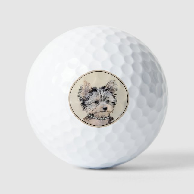 Yorkshire Terrier Puppy Painting Original Hundesch Golfball (Vorderseite)
