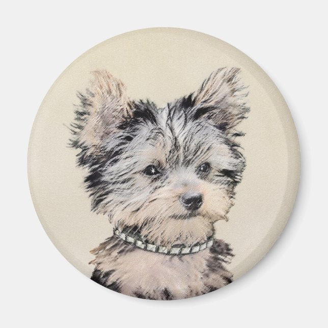 Yorkshire Terrier Puppy Painting Original Hundesch Magnet (Vorne)
