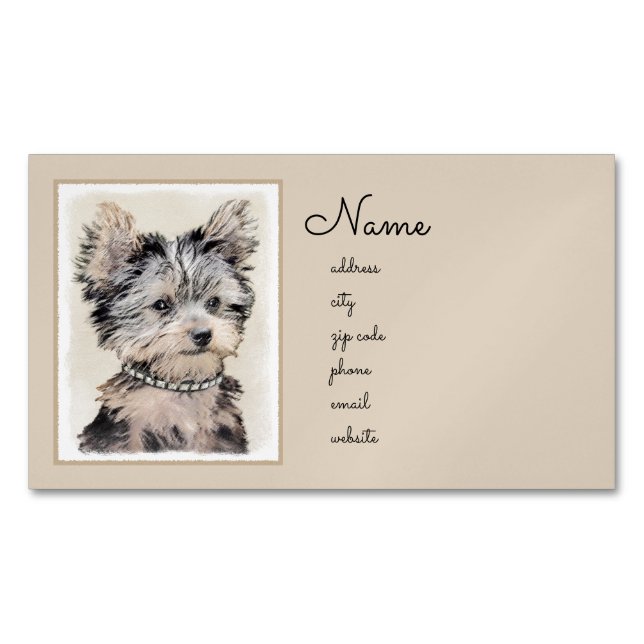 Yorkshire Terrier Puppy Painting Original Hundesch Magnetische Visitenkarte (Vorderseite)