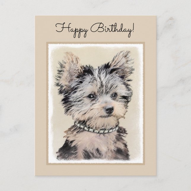 Yorkshire Terrier Puppy Painting Original Hundesch Postkarte (Vorderseite)