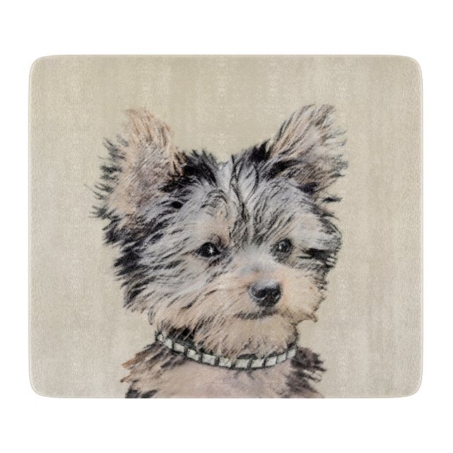Yorkshire Terrier Puppy Painting Original Hundesch Schneidebrett (Vorderseite)
