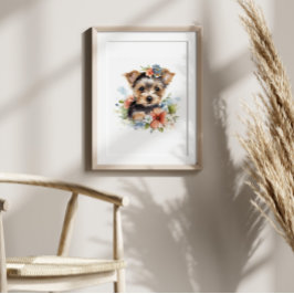 Yorkshire Terrier Puppy Pet Watercolor Blume Poster