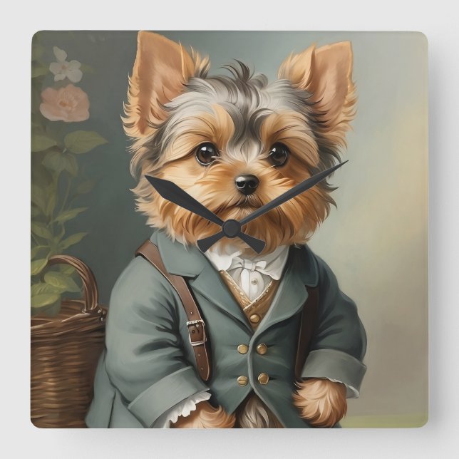 Yorkshire Terrier Quadratische Wanduhr (Vorderseite)