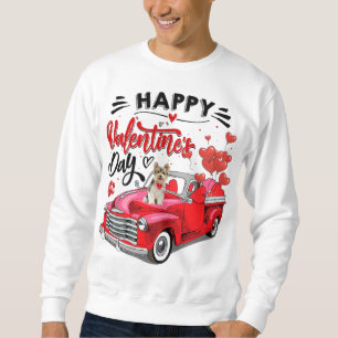 Yorkshire Terrier Red Truck Happy Valentine's Day Sweatshirt