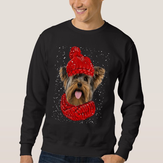 Yorkshire Terrier Red Winter Hat Christmas Scarf D Sweatshirt (Vorderseite)