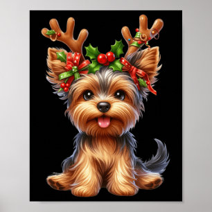 Yorkshire Terrier Reindeer Weihnachtsmannmütze Xma Poster