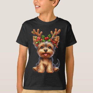 Yorkshire Terrier Reindeer Weihnachtsmannmütze Xma T-Shirt
