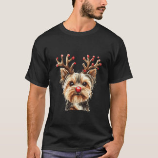 Yorkshire Terrier Rentier Weihnachtsbeleuchtung Hu T-Shirt