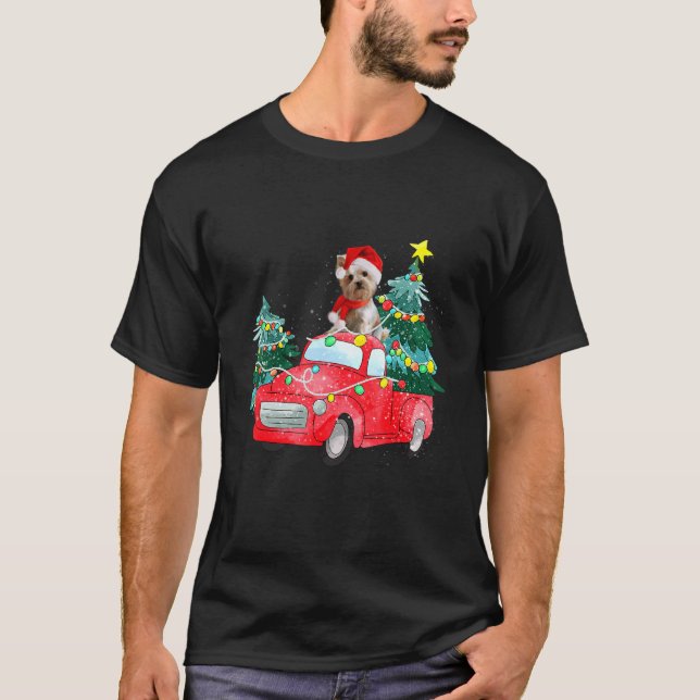 Yorkshire Terrier Ride Red Truck Christmas York T-Shirt (Vorderseite)