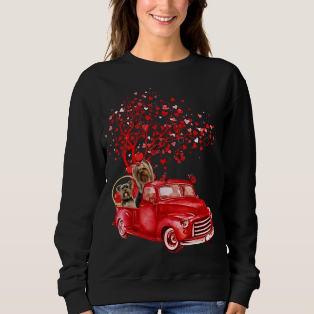 Yorkshire Terrier Riding Truck Valentine Butterfly Sweatshirt (Vorderseite)