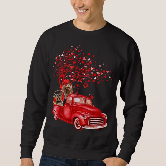 Yorkshire Terrier Riding Truck Valentine Butterfly Sweatshirt (Vorderseite)