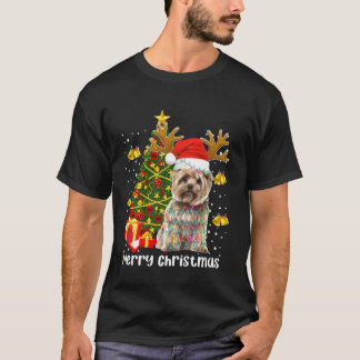 Yorkshire Terrier Santa Christmas Tree Lights Xmas T-Shirt