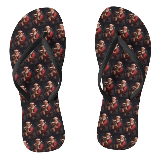 Yorkshire Terrier Santa Claus Weihnachten Flip Flops (Fußbett)