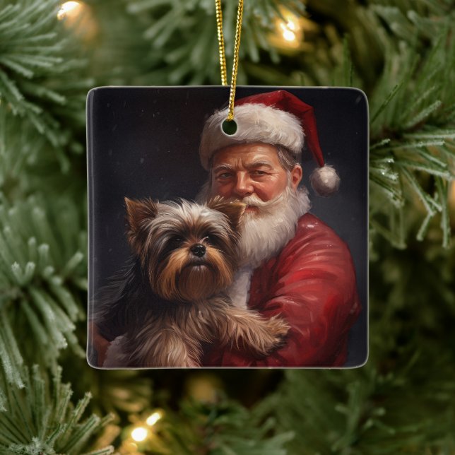 Yorkshire Terrier Santa Claus Weihnachten Keramikornament (Baum)
