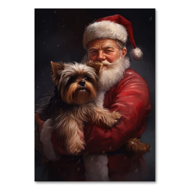 Yorkshire Terrier Santa Claus Weihnachten Tischnummer (Vorderseite)